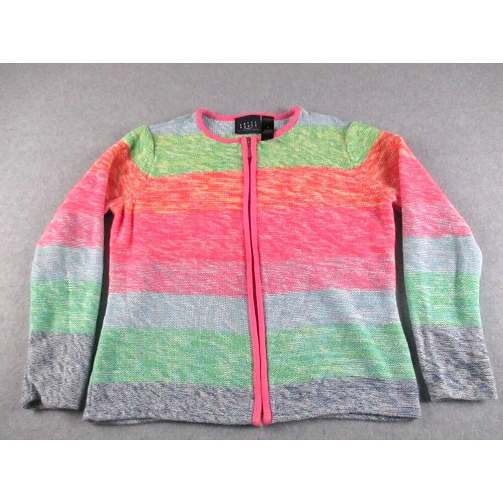 Y2K Crazy Horse By Liz Claiborne Women Sweater Grandma Cottage Preppy Colorblock